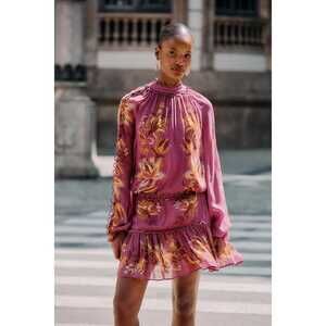 Pink Delicate Chintz Ruffled Mini Dress